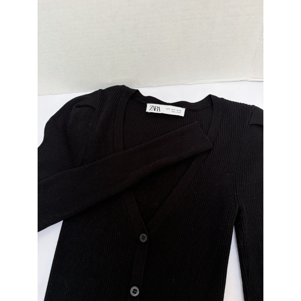 Zara Black V-Neck Ribbed Sweater Dress Stretch Button Front Size Small Viscose
